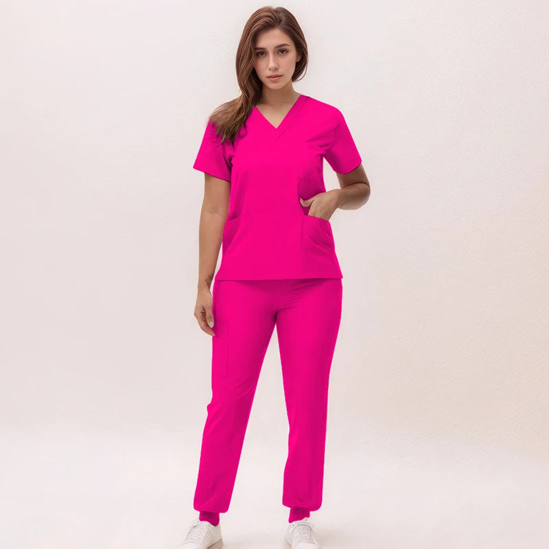 2025 New Nurse Uniforms V-neck Top Jogger Pants Scrub Sets Surgical Workwear Dentist Nursing Suit Hospital Doctor Outfit S21