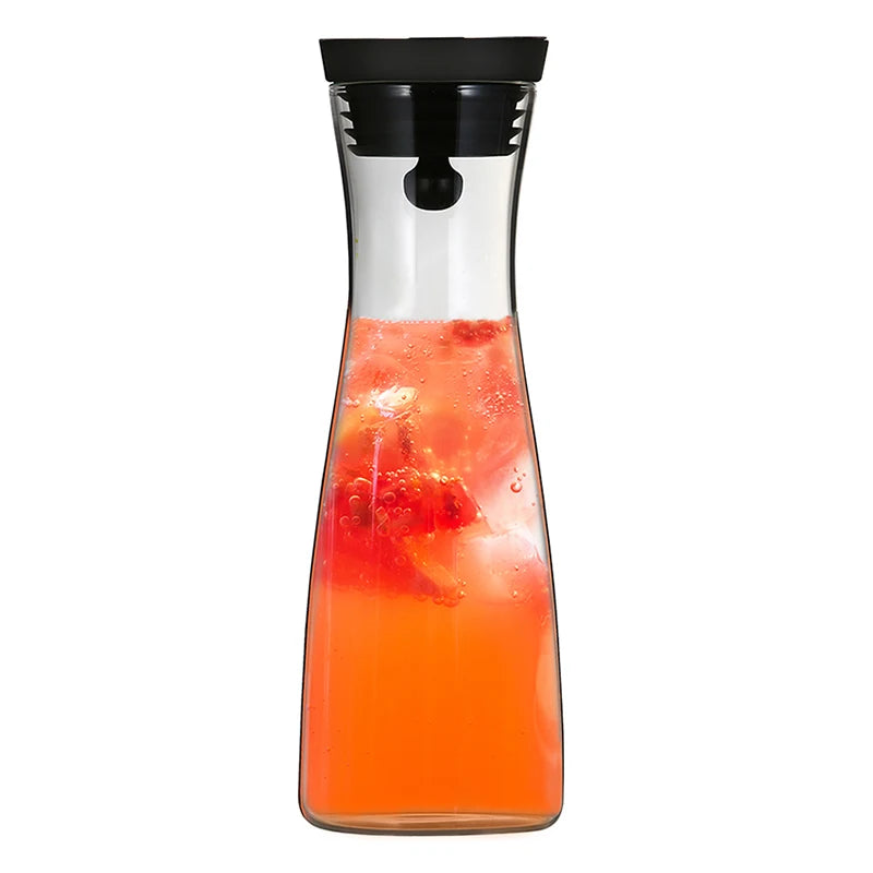 Water Bottle 1.8L High Borosilicate Glass Bottle Basic Tilting  Stainless Steel Lid Closure Jug  Hot and Cold Juice Beverage Tea