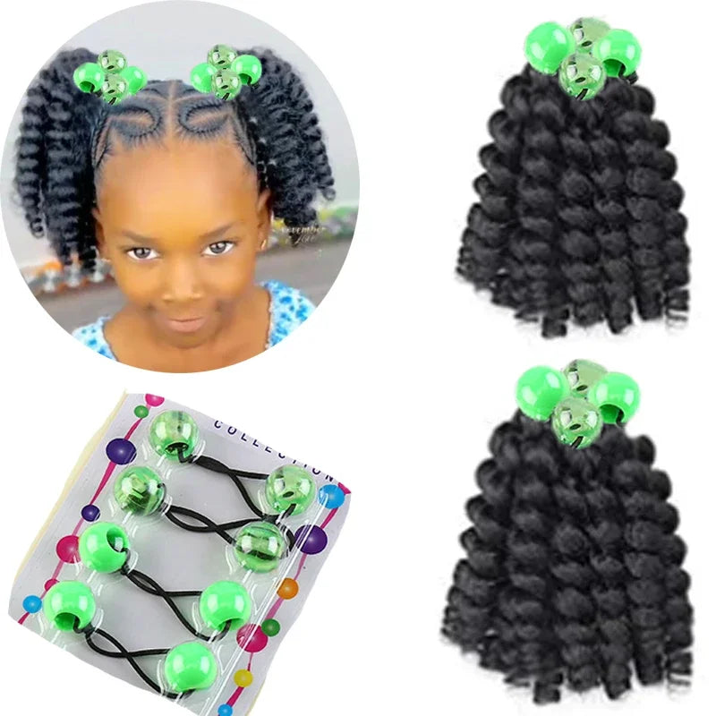 2PCS  Hair 2024 New Little Girls Braided Ponytails with Beads Kids Girls Hair Bow Glitter Shinny Shining with Big Balls Bubbles