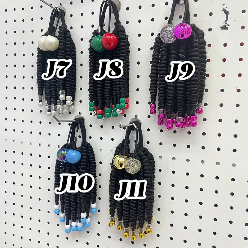 2PCS  Hair 2024 New Little Girls Braided Ponytails with Beads Kids Girls Hair Bow Glitter Shinny Shining with Big Balls Bubbles