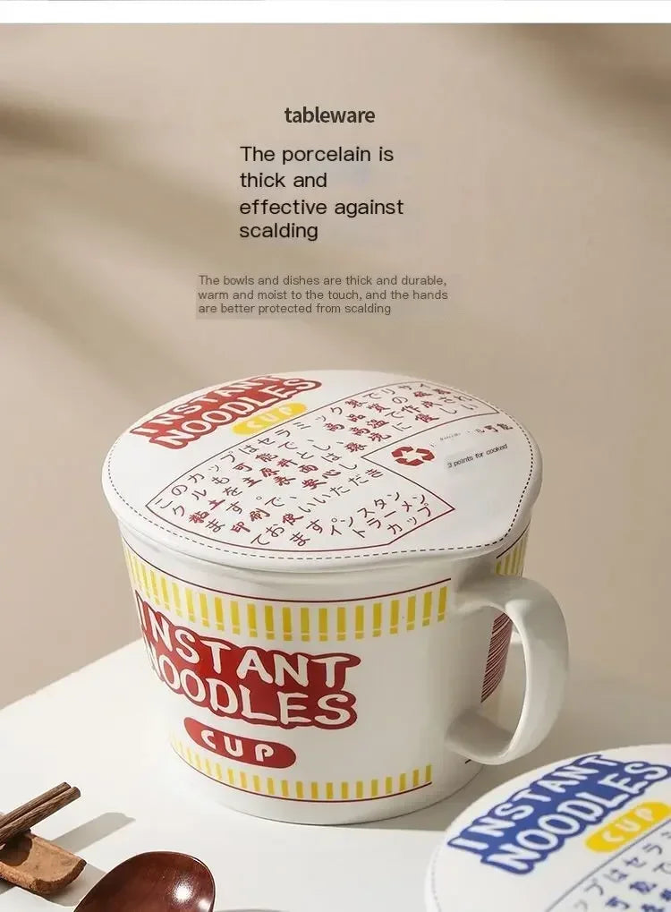 1pc Large Capacity Ceramic Instant Noodle Bowl with Cover，Perfect for Dorms and Home Kitchens - Keep Your Noodles Fresh and Warm