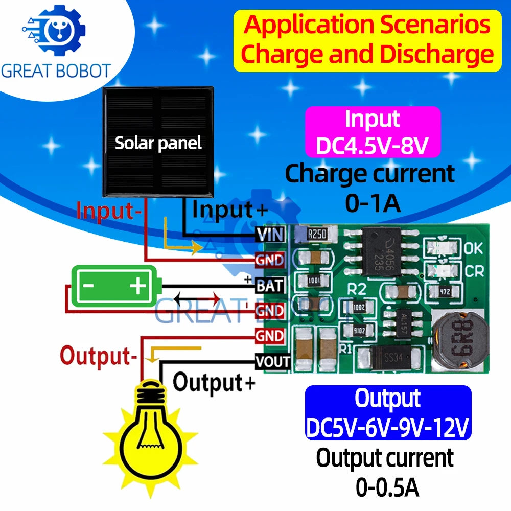 3.7V 4.2V Charger 5V 6V 9V 12V Discharger Board DC DC Converter Boost Module Solar Mobile Power Charger Lithium Battery DD05CVSA