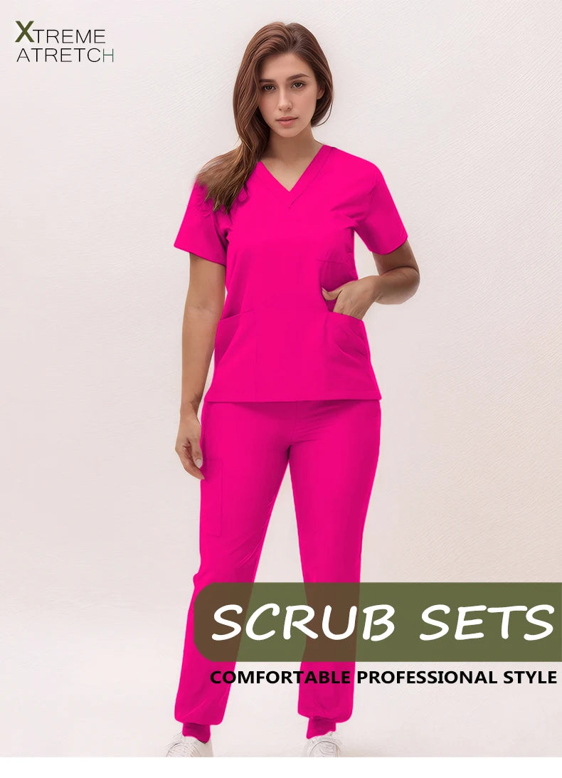2025 New Nurse Uniforms V-neck Top Jogger Pants Scrub Sets Surgical Workwear Dentist Nursing Suit Hospital Doctor Outfit S21
