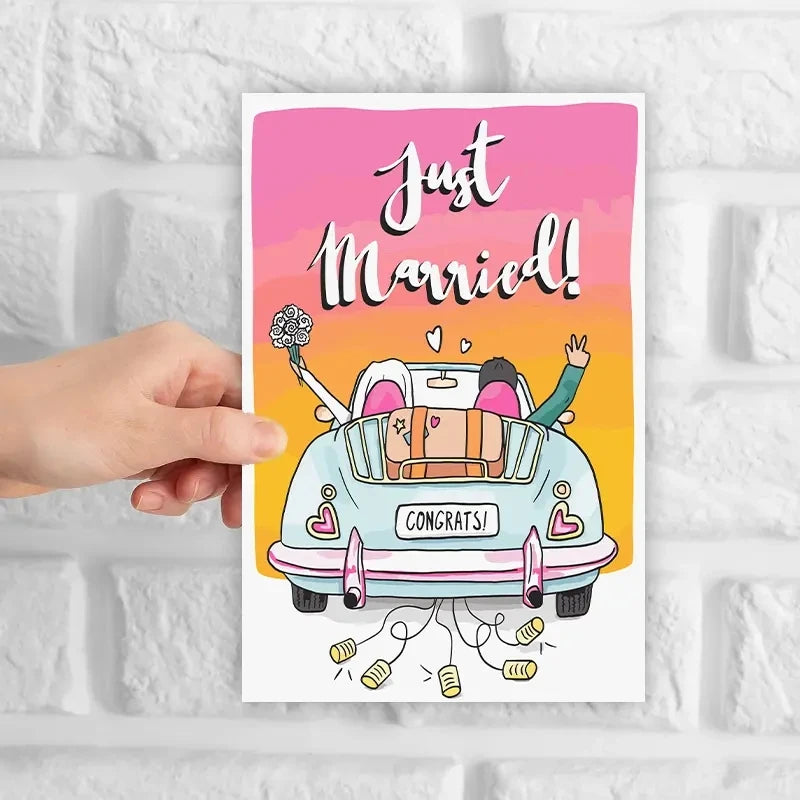 1pc, Wedding cards, just merried, bride and groom, car, love, wedding invitations to friends and relatives.