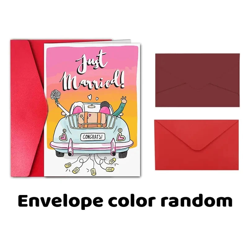 1pc, Wedding cards, just merried, bride and groom, car, love, wedding invitations to friends and relatives.