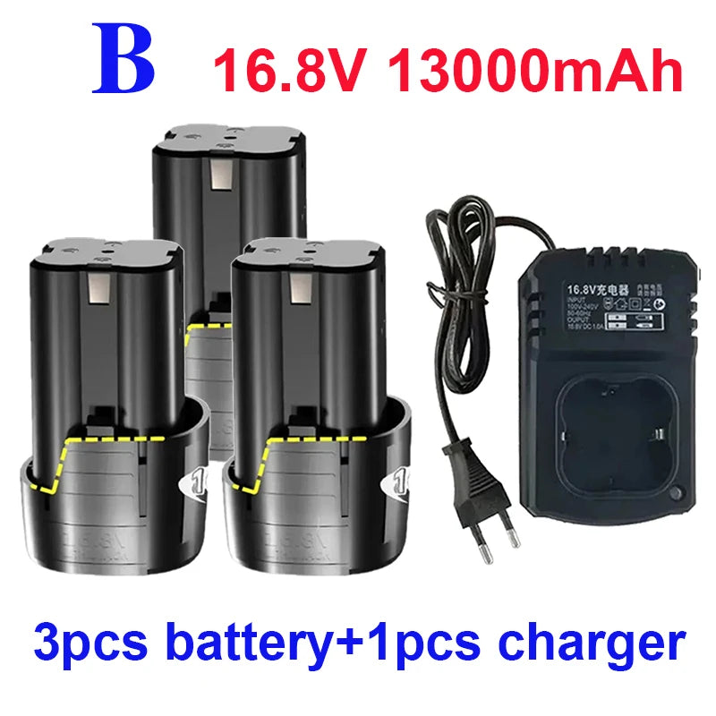 100% New Original 16.8V.13000mAh. Tool. Electric. Battery, rechargeable drill. Screwdriver. Wireless. Electric drill.