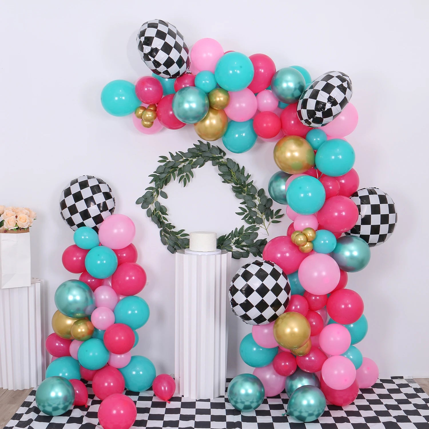 148 balloon sets for girls' birthday party decoration, pink and blue tea party party square background wall decoration balloons