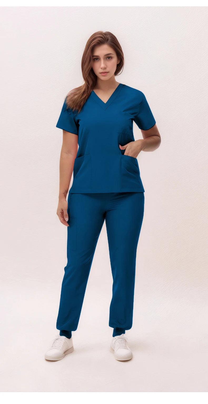 2025 New Nurse Uniforms V-neck Top Jogger Pants Scrub Sets Surgical Workwear Dentist Nursing Suit Hospital Doctor Outfit S21