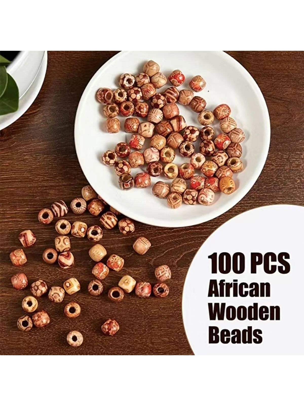 100pcs Wooden Bead DIY Hair Accessory Boho