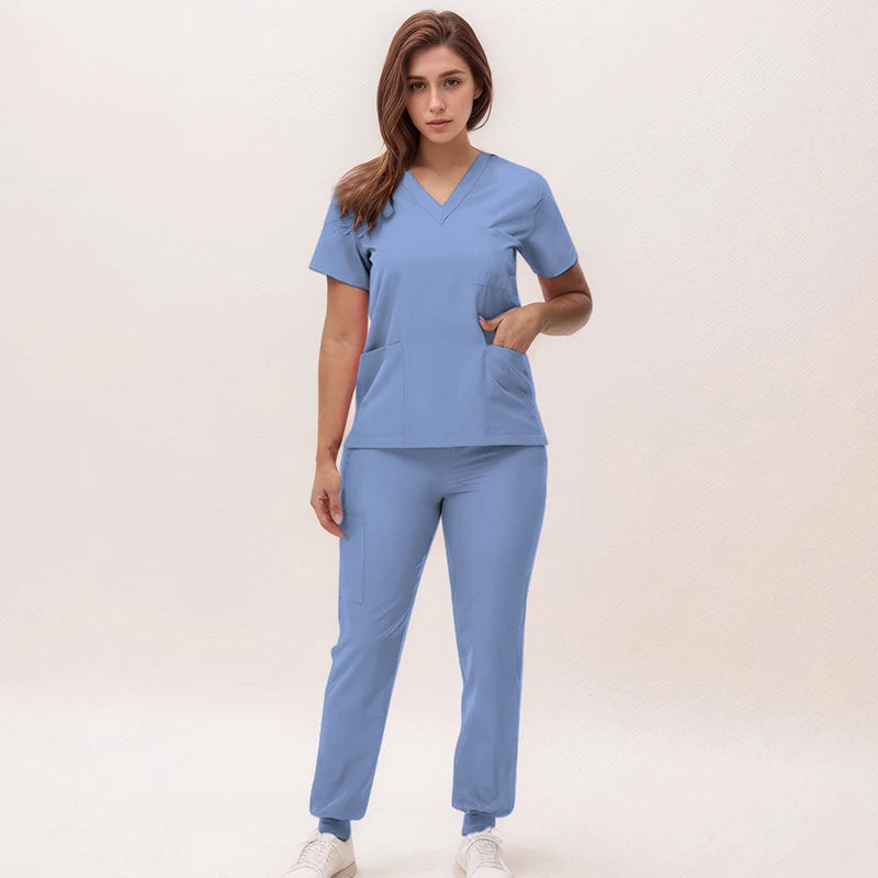 2025 New Nurse Uniforms V-neck Top Jogger Pants Scrub Sets Surgical Workwear Dentist Nursing Suit Hospital Doctor Outfit S21