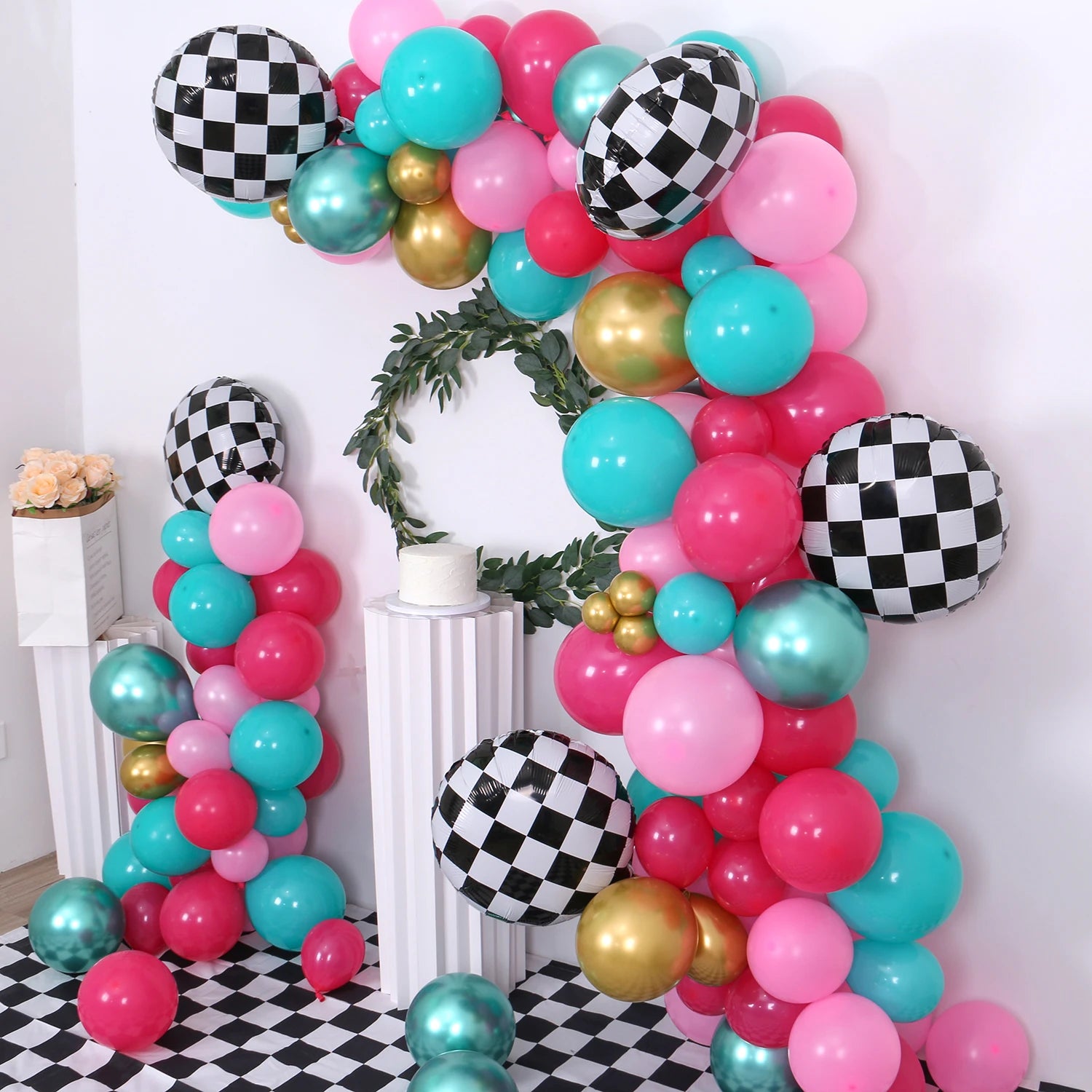 148 balloon sets for girls' birthday party decoration, pink and blue tea party party square background wall decoration balloons