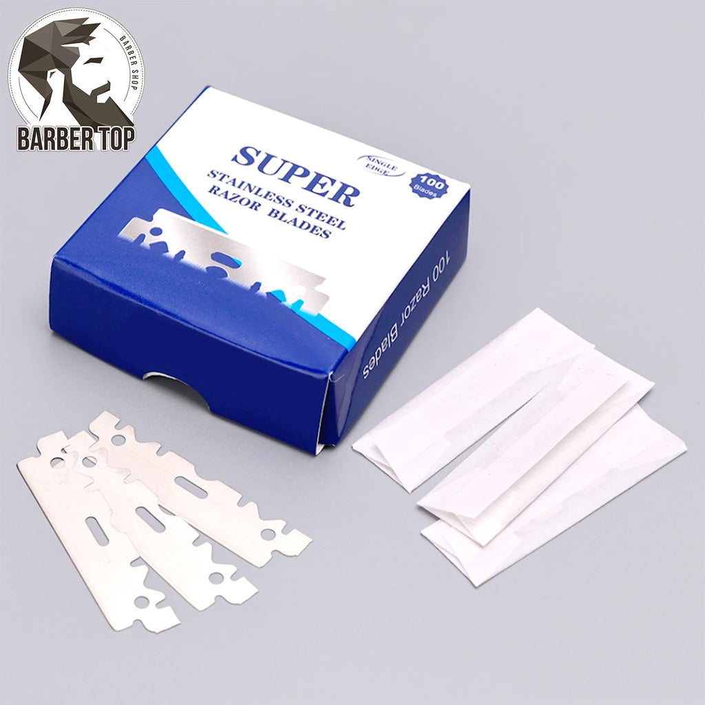 100PCS Single-sided Razor Blades Men's Safety Shaver Stainless Steel Manual Razor Blade  Barbershop Shaving Supplies