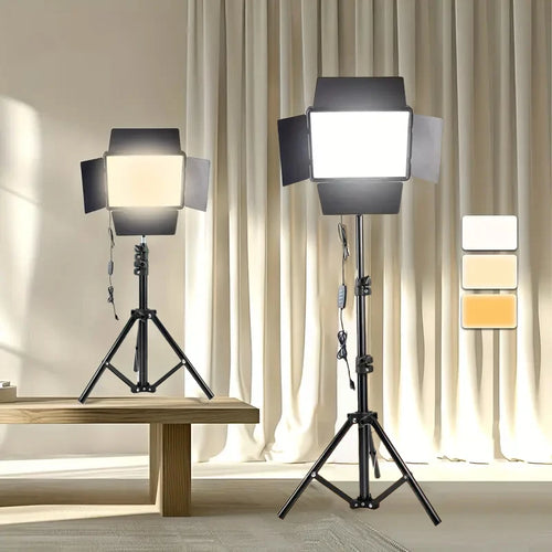1 LED Video Photography Lighting Kit, USB Powered, 43-inch Tripod, 10-inch Square Fill Light, 3 Adjustable Light Colors, 4 Baffl