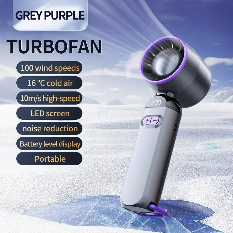 2025 New Portable Handheld Turbo Fan 5 Gear Wind Battery Operated Mini Turbo Fan for Concerts Cruise Makeup Outdoor Activities