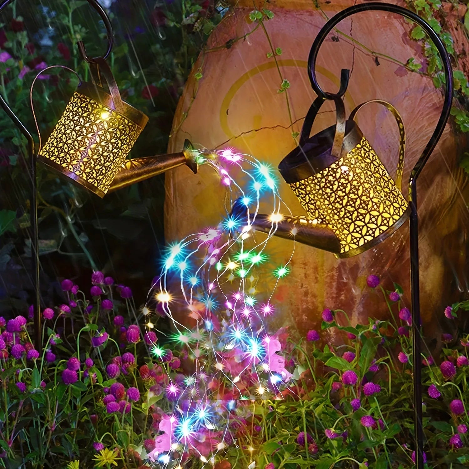 1pc Solar Watering Can With Lights Solar Lanterns Outdoor Hanging Waterproof Garden Decor Flash Warm Light