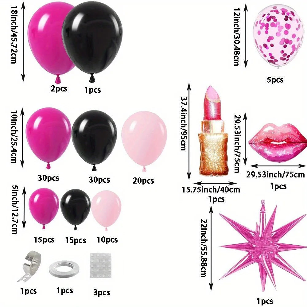 136pcs Valentine's Day Pink and Black Theme Birthday Balloon Set, Suitable for Birthday, Valentine's Day, Engagement Decoration