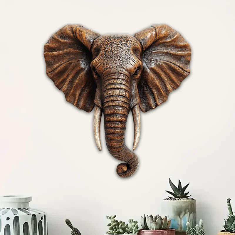2D Flat Printing Large-scale Wooden Art Elephant Head Flat Home Decoration Wall Decor Festival Wall hanging Retro Items