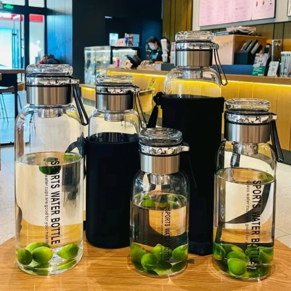 0.75/1.0/1.2/1.5/2L Large Capacity Glass Transparent Water Bottles Milk Juice Cup for Tour Outdoor Sports Travel Glass Bottle