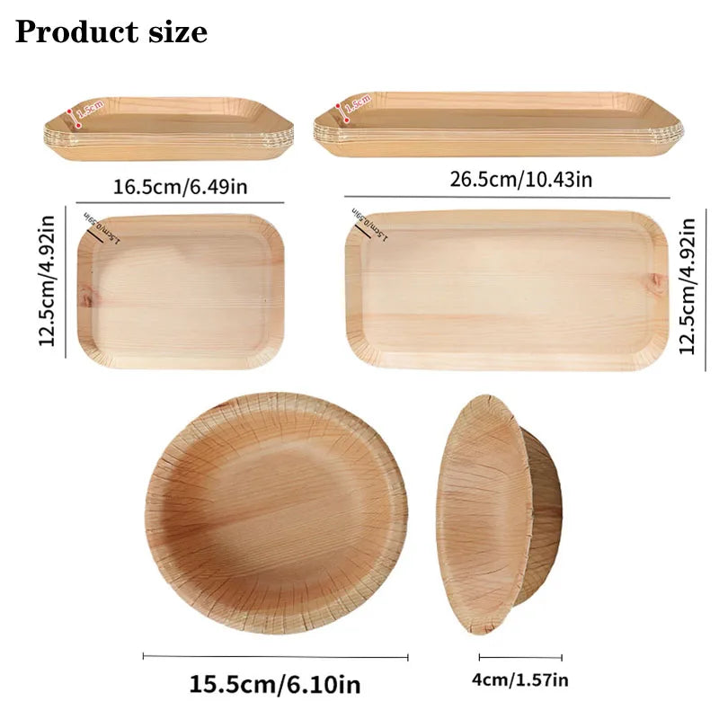10/20pcs Disposable Rectangle Plates Compostable Wood Grain Paper Tray Bread Dish Dinner Paper Plate Disposable Table Accessorie