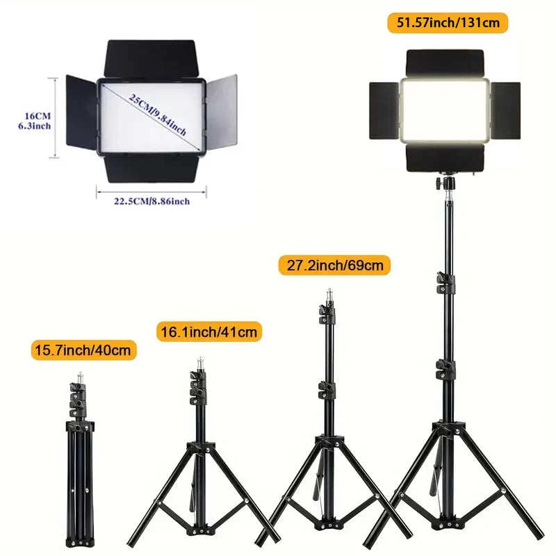 1 LED Video Photography Lighting Kit, USB Powered, 43-inch Tripod, 10-inch Square Fill Light, 3 Adjustable Light Colors, 4 Baffl