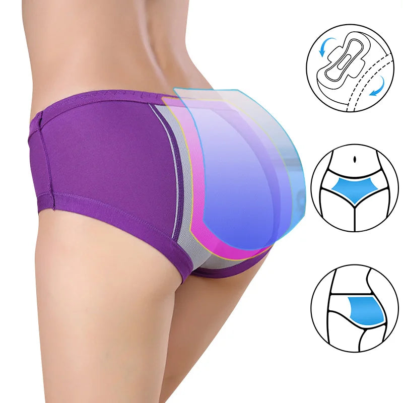 3PCS Menstrual Panties Physiological Pants Women Underwear Period Cotton Absorb Water Quick-dry Briefs Female Lingerie Plus Size