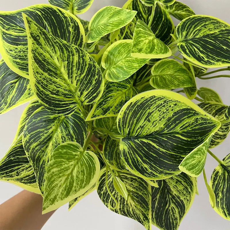 35cm 7 Forks Artificial Plants Fake Leaf Plant Wall Plastic Scindapsus Leaves Floral Small Creeper For Home Garden Office Decor