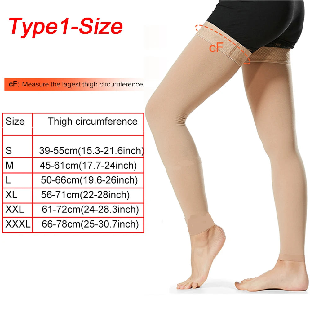 1Pair Thigh High Compression Stockings, Firm Support 20-30 mmHg Gradient Compression Medical Support Varicose Veins Swelling