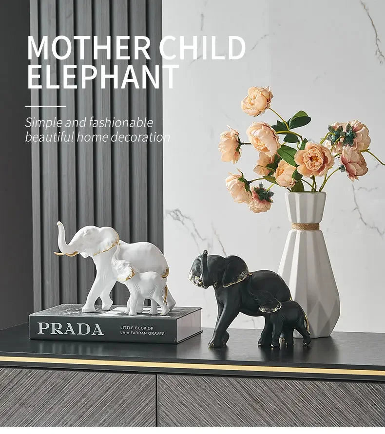 1pairs Creative Modern Decor Animal Resin Elephant Statues & Figurines Sculpture Living Room Table Ornaments Crafts
