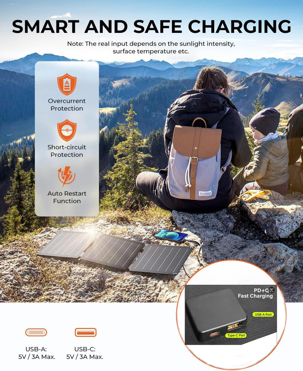 2000W portable solar charger 5V 12V flexible Solar panel plate battery USB A C DC  21W/30W/60W/80W power bank For camping