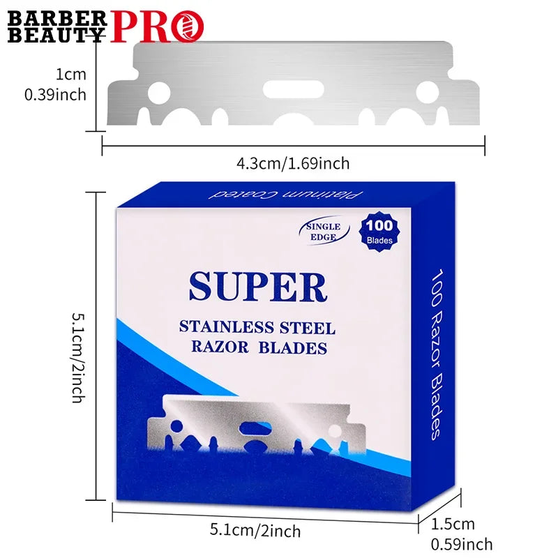 100PCS Single-sided Razor Blades Men's Safety Shaver Stainless Steel Manual Razor Blade Barbershop Styling Shaving Supplies