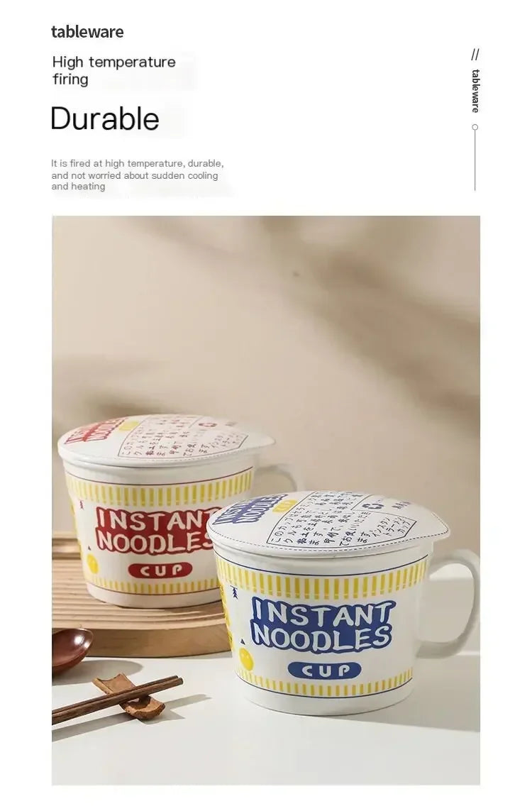1pc Large Capacity Ceramic Instant Noodle Bowl with Cover，Perfect for Dorms and Home Kitchens - Keep Your Noodles Fresh and Warm
