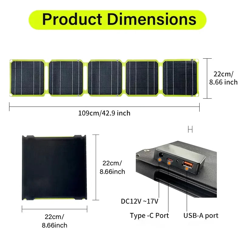 2000W portable solar charger 5V 12V flexible Solar panel plate battery USB A C DC  21W/30W/60W/80W power bank For camping
