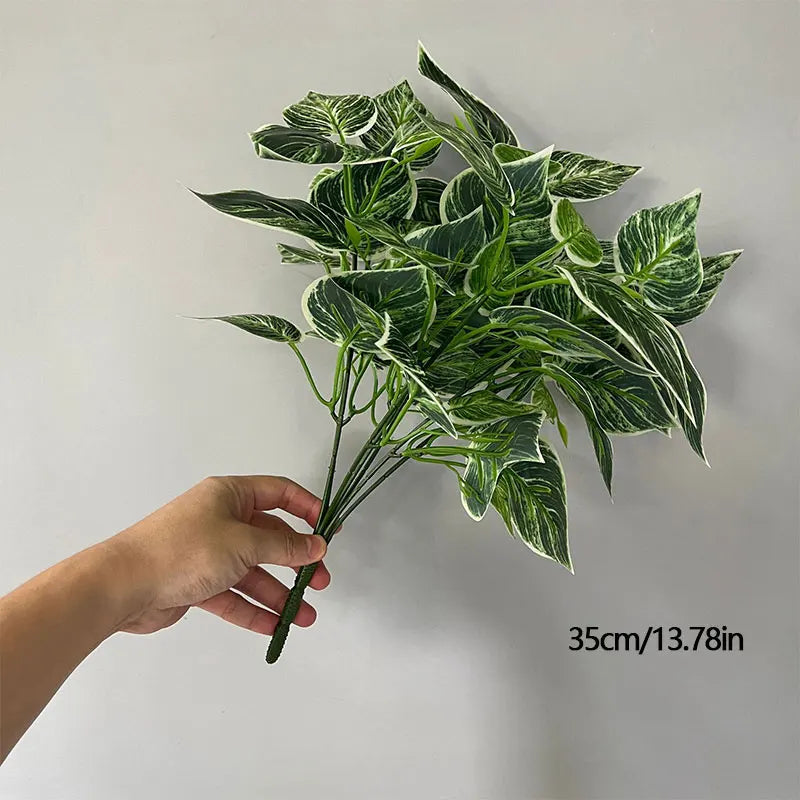 35cm 7 Forks Artificial Plants Fake Leaf Plant Wall Plastic Scindapsus Leaves Floral Small Creeper For Home Garden Office Decor