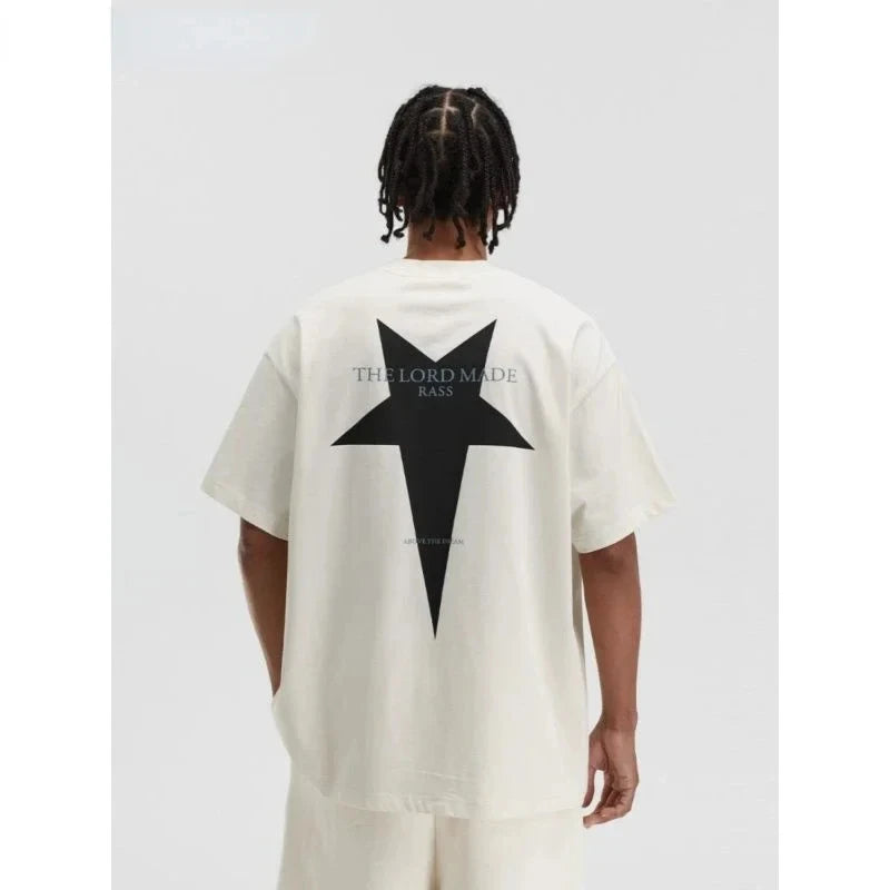 2024 Summer New Harajuku Hip Hop Fashion Pentagram Printed T-shirt Cotton Comfortable High-quality Round Neck Short Sleeve Tops