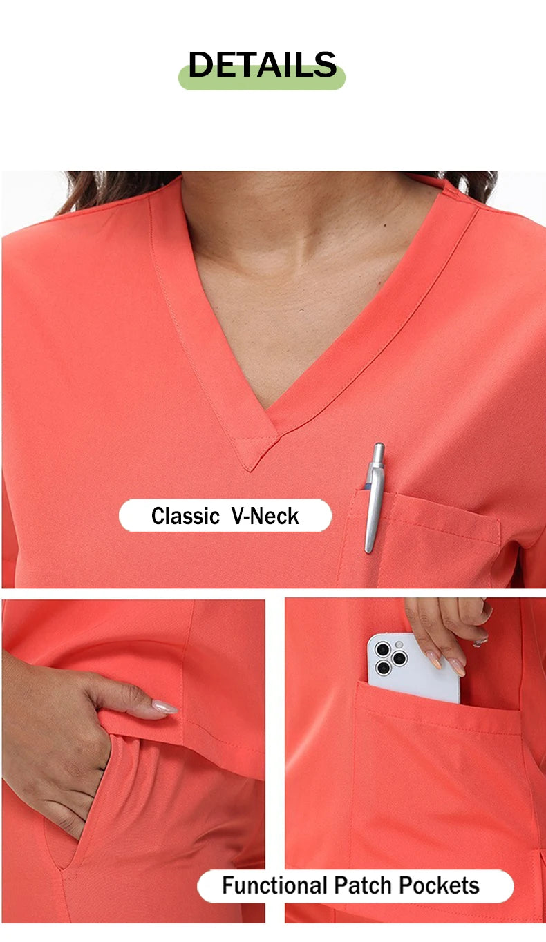 2025 New Nurse Uniforms V-neck Top Jogger Pants Scrub Sets Surgical Workwear Dentist Nursing Suit Hospital Doctor Outfit S21