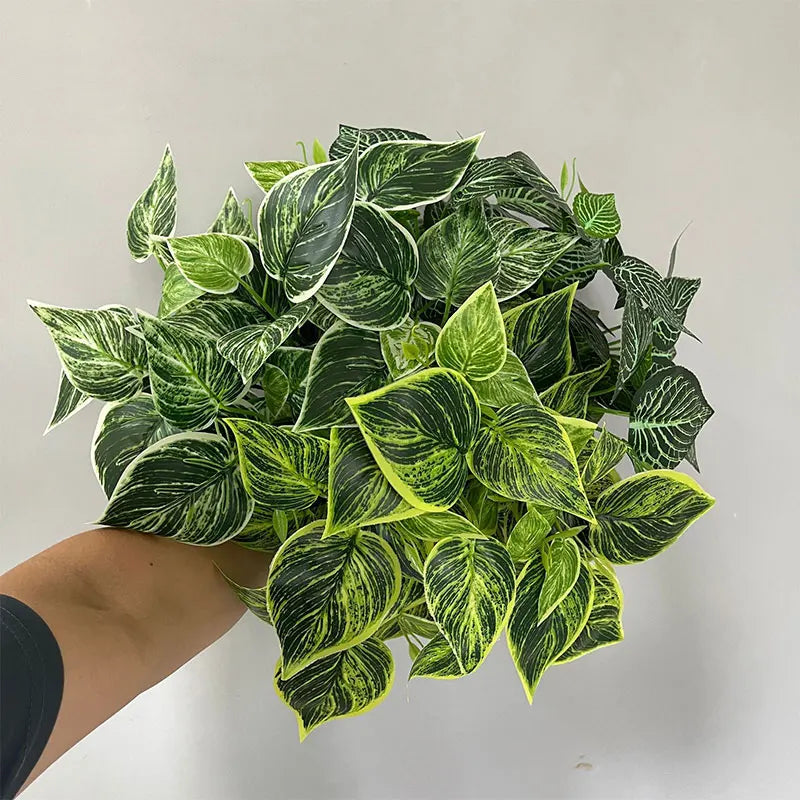 35cm 7 Forks Artificial Plants Fake Leaf Plant Wall Plastic Scindapsus Leaves Floral Small Creeper For Home Garden Office Decor