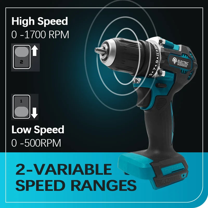 1/2 inch 1700RPM cordless drill, compact hammer drill, brushless motor, lithium electric drive, suitable for 18V Makita battery