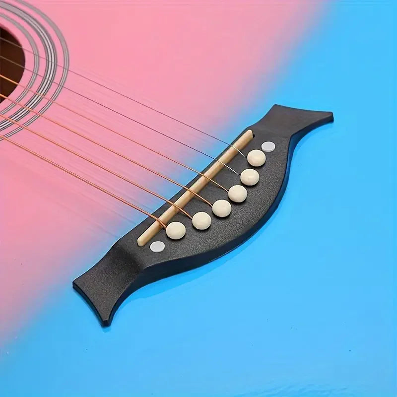 38inch Two-Color Wooden Guitar - Suitable for Beginners, Complete Accessories: Bag, Pick, Bridge Clip, Shoulder Strap, Strings, Cloth - Available in White, Pink, Blue, Black