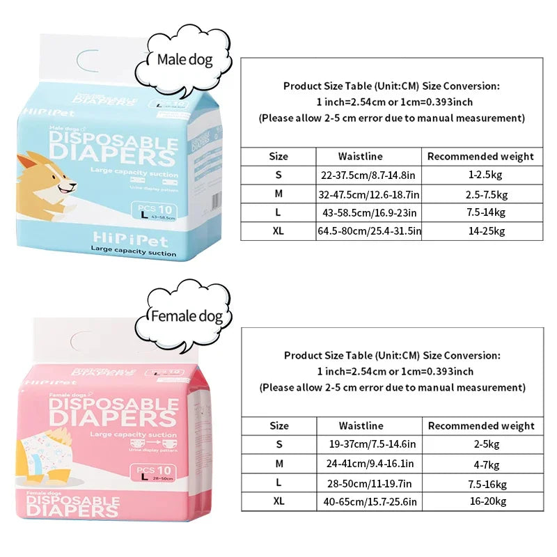 10Pcs Disposable Pet Diapers for Males Females Dogs Absorbent Doggy Disposable Underwear Physiological Pants for Dogs Puppy