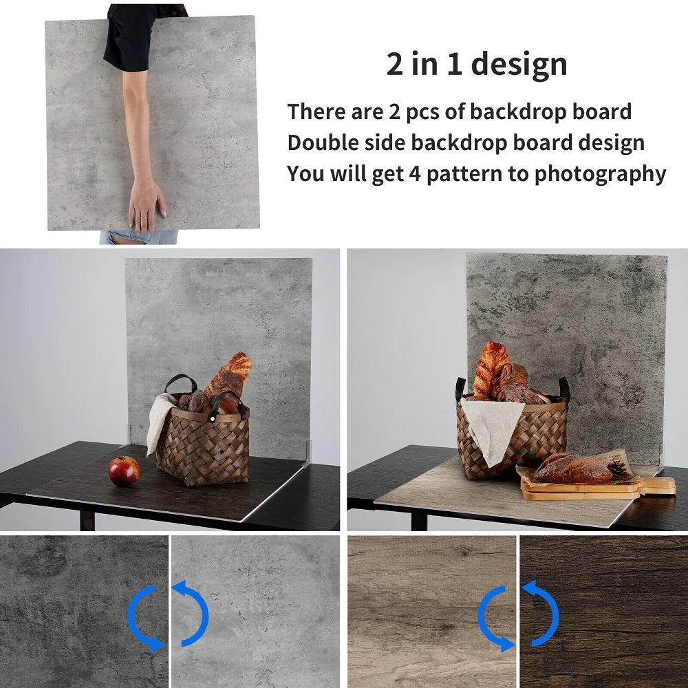 2pcs 60x60 cm Photography Backdrops Marble Wood Grain 2 Sided Waterproof Boards 3D Paper Background Studio Photography  Props