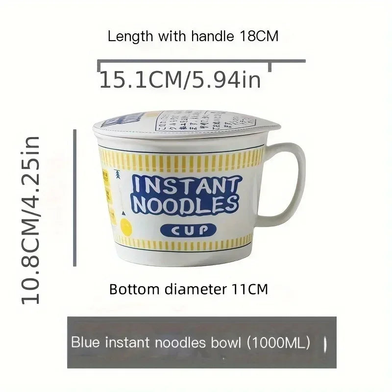 1pc Large Capacity Ceramic Instant Noodle Bowl with Cover，Perfect for Dorms and Home Kitchens - Keep Your Noodles Fresh and Warm