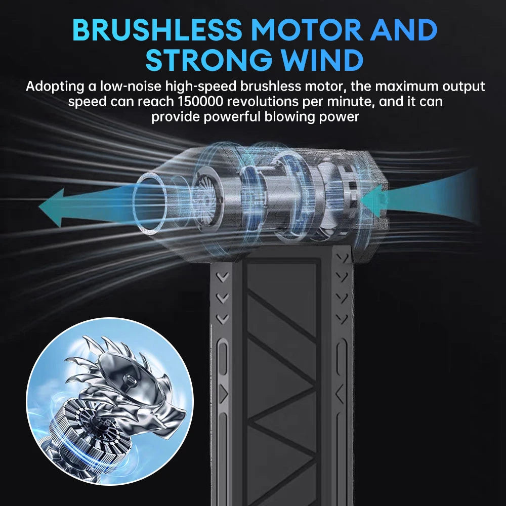 130000 RPM Electric Air Blower Turbo Jet Fan Brushless Motor High-Speed Violent Fan 52m/s Overheat Protection 4000mAh Battery