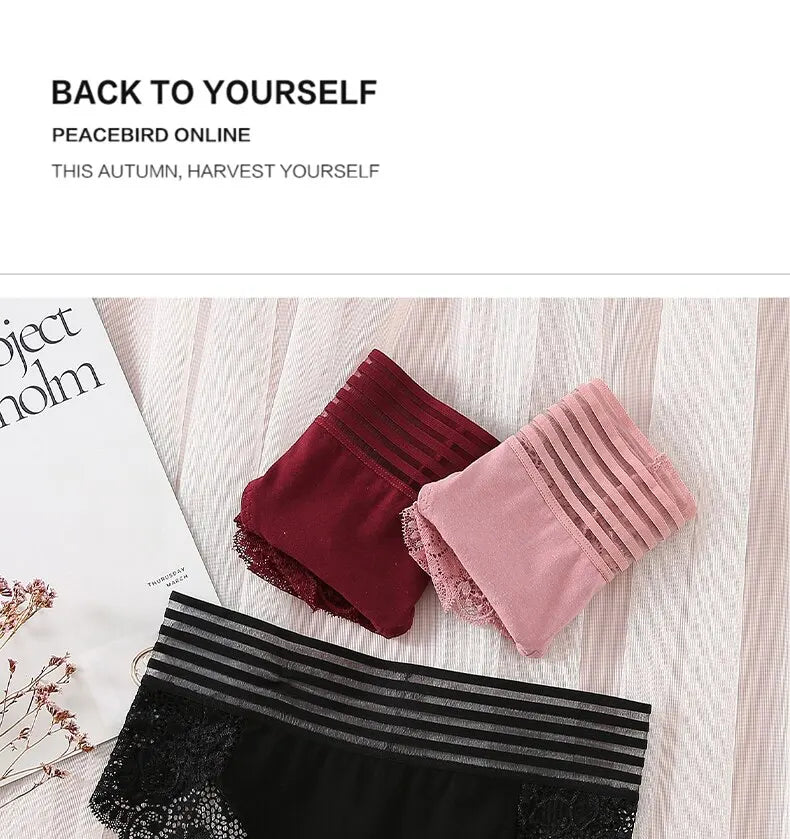 3Pcs Sexy Lace Panties Women's Underpants Solid Color Briefs Breathable Intimates Panties Female Underwear Seamless Lingeries