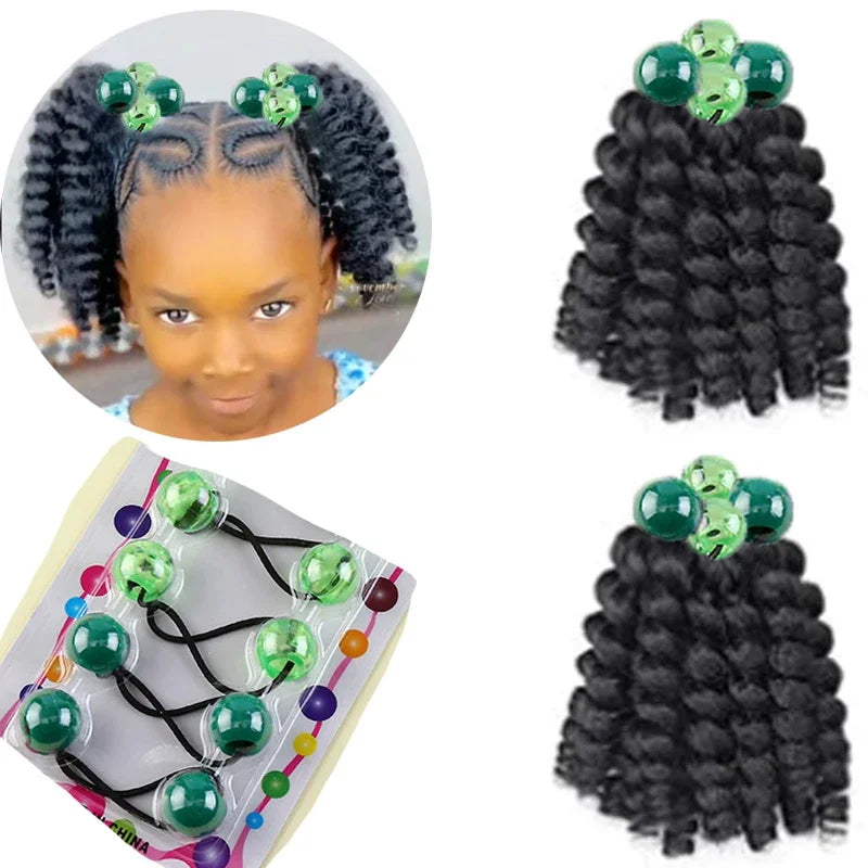 2PCS  Hair 2024 New Little Girls Braided Ponytails with Beads Kids Girls Hair Bow Glitter Shinny Shining with Big Balls Bubbles