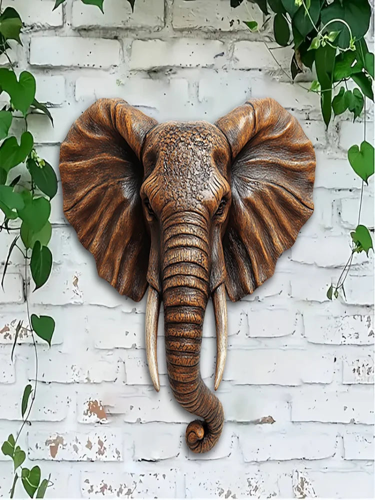2D Flat Printing Large-scale Wooden Art Elephant Head Flat Home Decoration Wall Decor Festival Wall hanging Retro Items