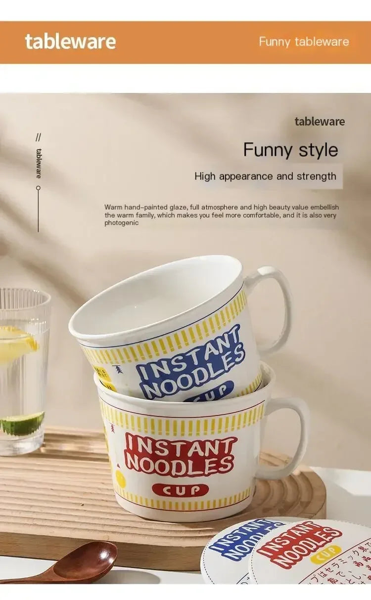 1pc Large Capacity Ceramic Instant Noodle Bowl with Cover，Perfect for Dorms and Home Kitchens - Keep Your Noodles Fresh and Warm