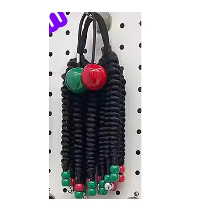 2PCS  Hair 2024 New Little Girls Braided Ponytails with Beads Kids Girls Hair Bow Glitter Shinny Shining with Big Balls Bubbles