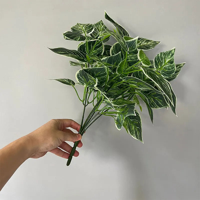 35cm 7 Forks Artificial Plants Fake Leaf Plant Wall Plastic Scindapsus Leaves Floral Small Creeper For Home Garden Office Decor