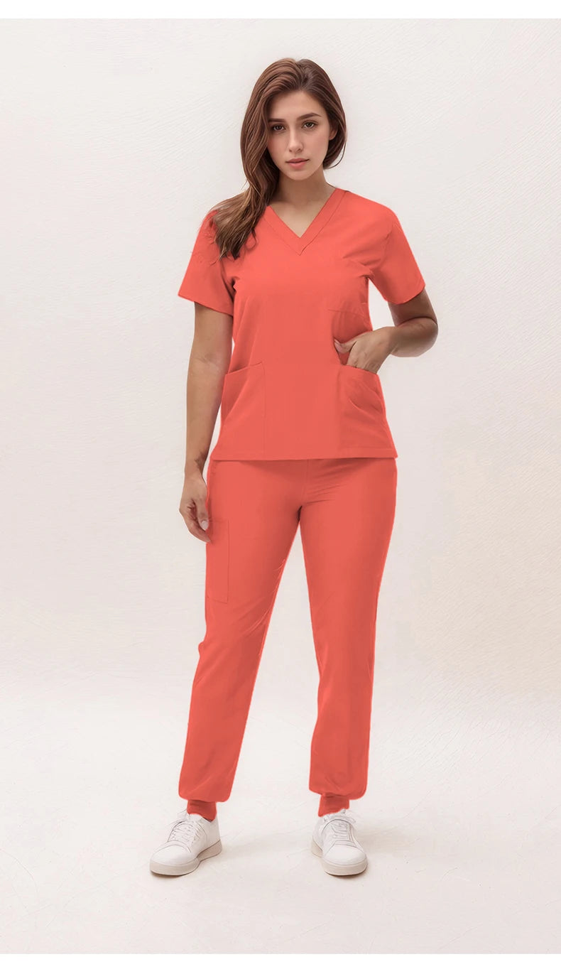 2025 New Nurse Uniforms V-neck Top Jogger Pants Scrub Sets Surgical Workwear Dentist Nursing Suit Hospital Doctor Outfit S21