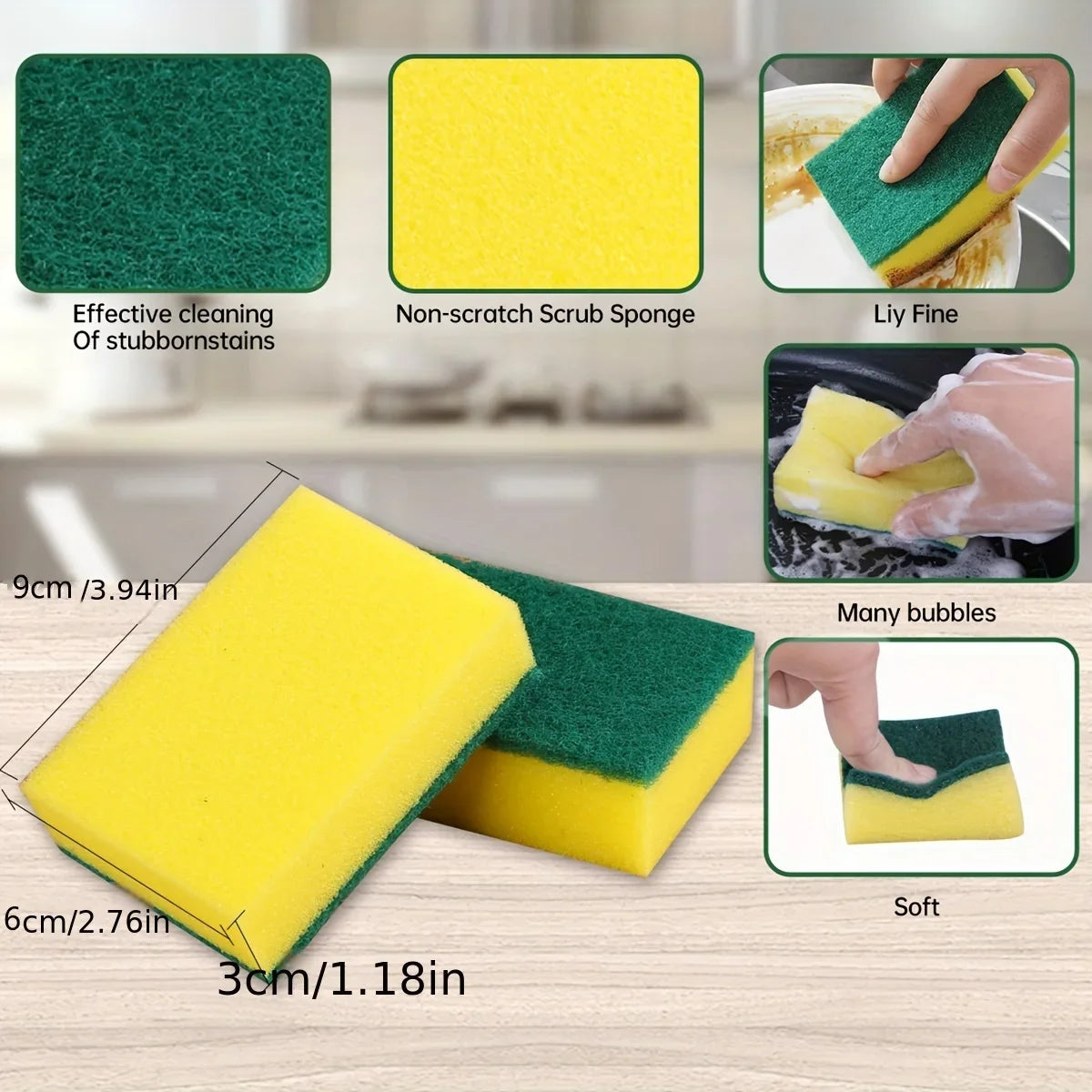 20Pcs Double-Sided Scouring Pads Kitchen Sponge Dishwashing Scrub Pads for Pot Bowl Home Cleaning Tools